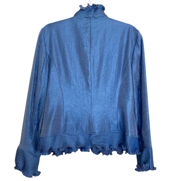 ADRIANNA PAPELL Ruffled Evening Jacket Button Up Long Sleeve Blue - Picture 5 of 7